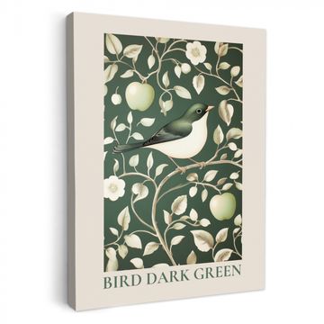 Tableau sur toile - Vert - Oiseau - Fleurs