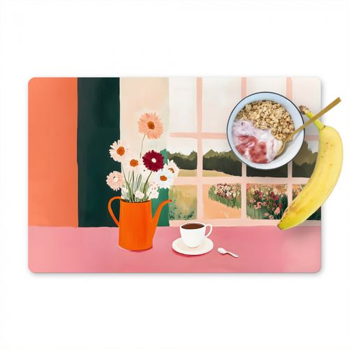 Sets de table - Fleurs - Café - Fenêtre