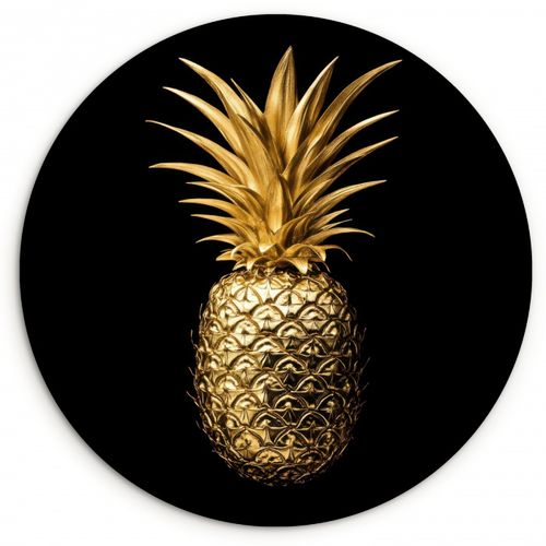 Tableau rond - Ananas - Noir - Or - Luxe
