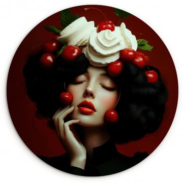 Tableau rond - Femme - Cerises - Crème fouettée