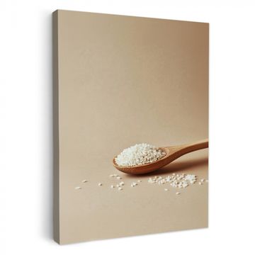 Tableau sur toile - Cuillère - Riz - Bois - Beige