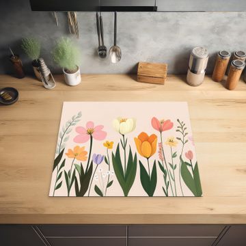 Protection plaque induction - Teintes pastel - Fleurs - Illustration
