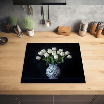 Protection plaque induction - Blanc - Fleurs - Tulipes - Vase