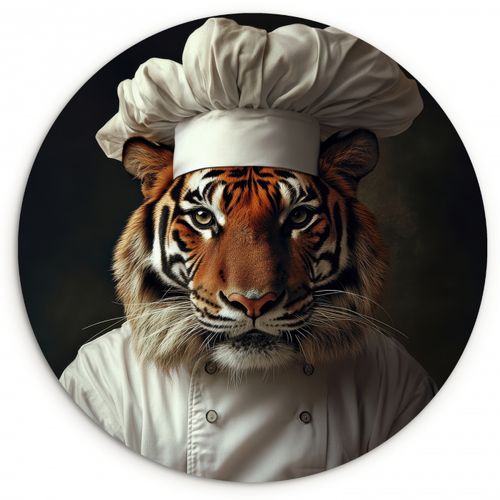 Tableau rond - Tiger - Vêtements de chef - Marron