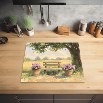Protection plaque induction - Banc en bois - Pots de fleurs - Paysage