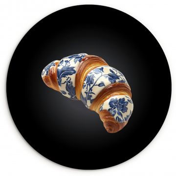 Tableau rond - Croissant - Motif floral - Bleu de Delft