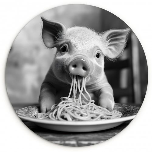 Cochon - Mignon - Spaghetti - Noir et blanc - Animal