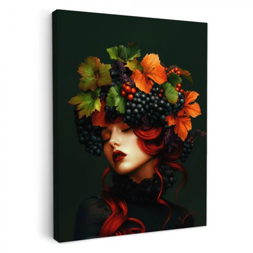 Tableau sur toile - Femme - Rouge - Vert - Raisins
