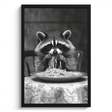 Raton laveur - Mignon - Pâtes - Nappe - Noir - Blanc