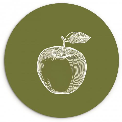 Tableau rond - Dessin au trait - Pomme - Vert olive - Feuille