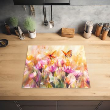 Protection plaque induction - Papillons - Orange - Fleurs