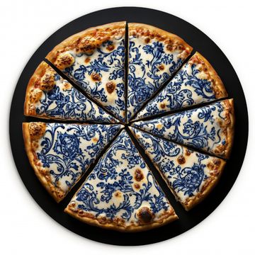Tableau rond - Pizza - Alimentation - Bleu de Delft