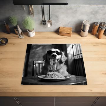 Protection plaque induction - Golden Retriever - Chien - Joyeux - Assiette spaghetti - Noir - blanc