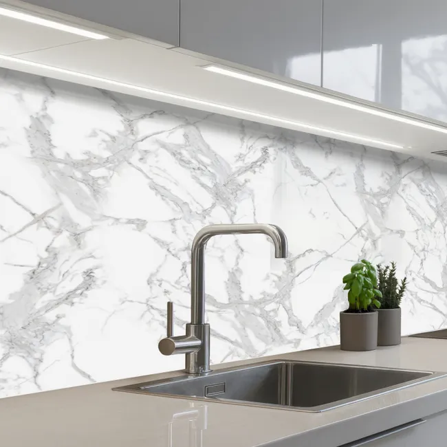 Marmer - Zuiver - Grijs - Aders keuken achterwand 2 middel 871 -3d_schuin