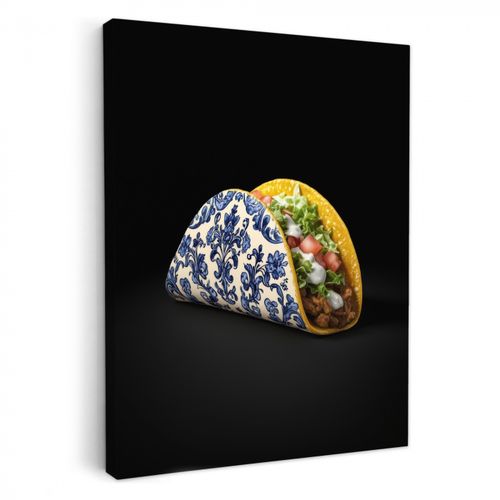 Tableau sur toile - Taco - Viande - Salade - Bleu de Delft - Motif