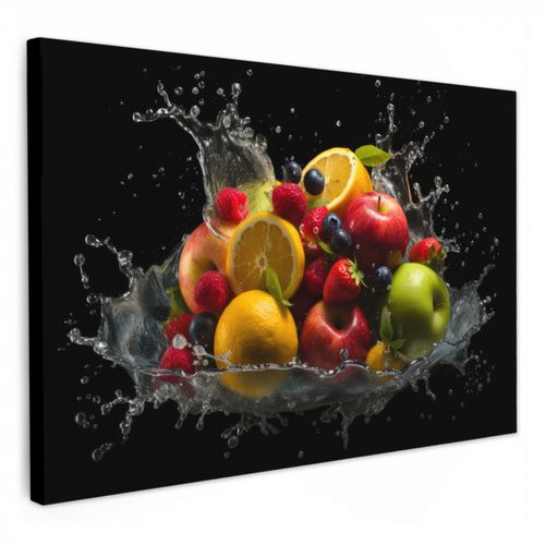 Tableau sur toile - Fruits - Pomme - Orange - Fruits rouges - Eau