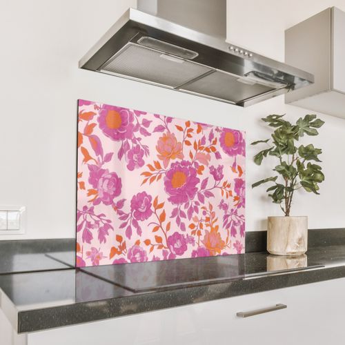 Fond de hotte - Motif floral - Rose - Orange - Fleurs