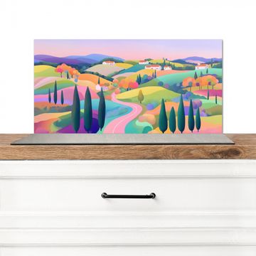 Fond de hotte - Paysage - Violet - Pastel - Maisons