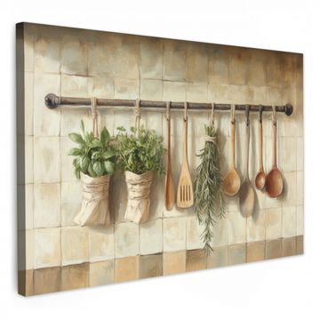 Tableau sur toile - Bois - Ustensiles de cuisine - Nature morte - Carrelage