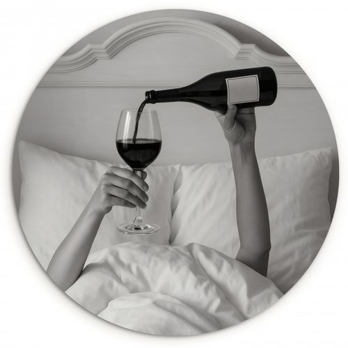 Tableau rond - Draps - Bras - Vin - Verre