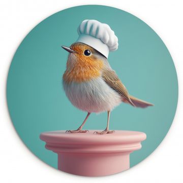 Tableau rond - Merle - Oiseau - Chapeau de cuisinier - Piédestal