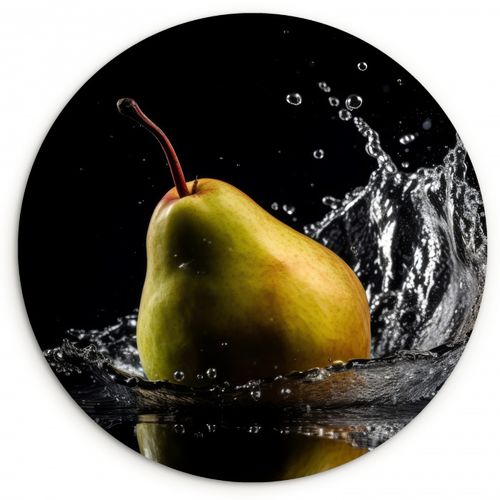 Tableau rond - Poire - Fruit - Eau - Noir