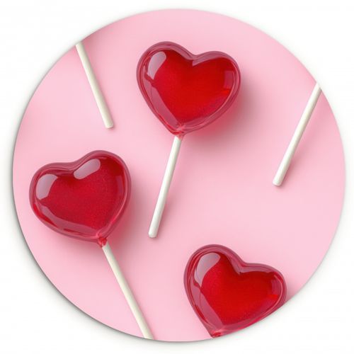 Tableau rond - Sucettes - Coeurs - Rose