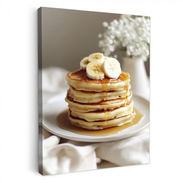Tableau sur toile - Crêpes - Banane - Sirop - Blanc - Beige
