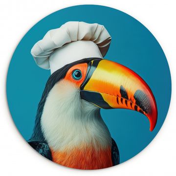 Tableau rond - Toucan - Perroquet - Oiseau - Chapeau de cuisinier