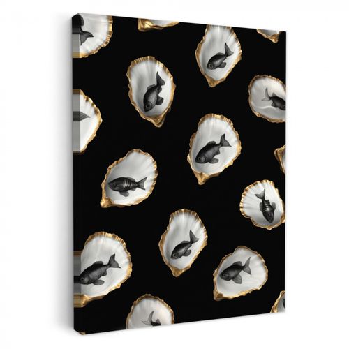 Tableau sur toile - Huîtres - Noir - Poisson - Or