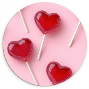 Tableau rond - Sucettes - Coeurs - Rose