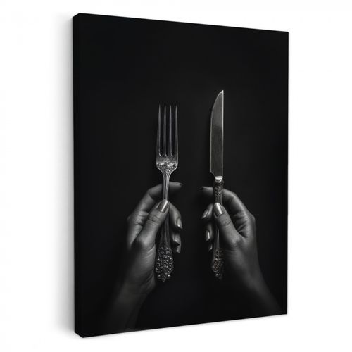 Tableau sur toile - Couverts - Noir - Blanc