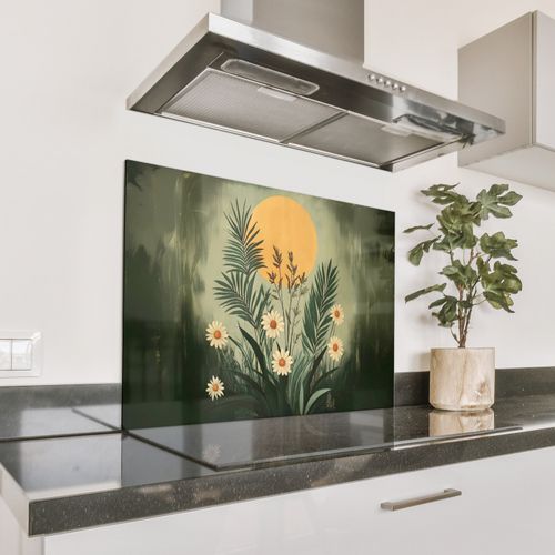 Fond de hotte - Fleurs - Feuilles - Soleil - Vert