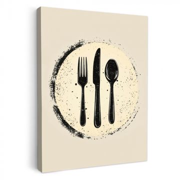 Tableau sur toile - Noir - Couverts - Rond