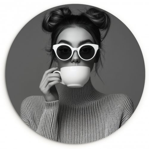 Tableau rond - Femme - Café - Noir - Blanc