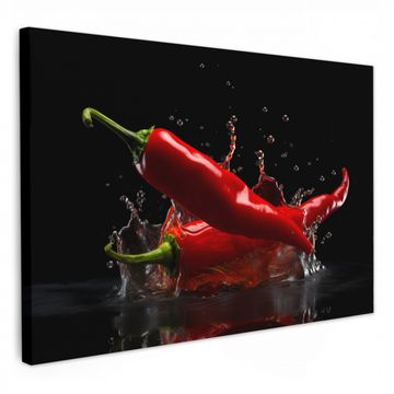 Tableau sur toile - Poivre - Rouge - Noir - Eau - Légumes