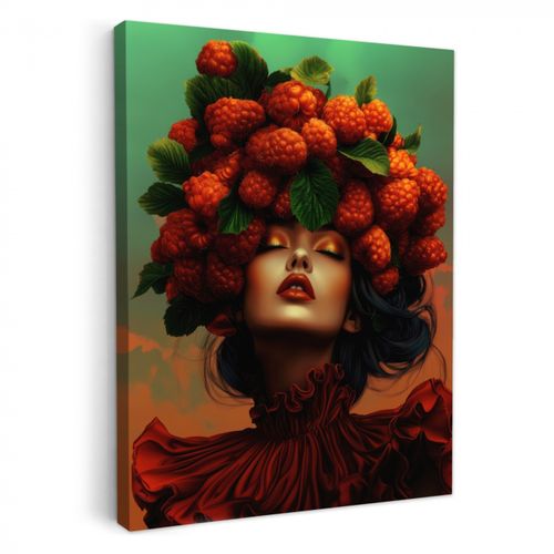 Tableau sur toile - Femme - Framboises - Feuilles