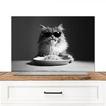 Fond de hotte - Chat à poil long - Lunettes de soleil - Spaghetti - Humour - Noir - blanc