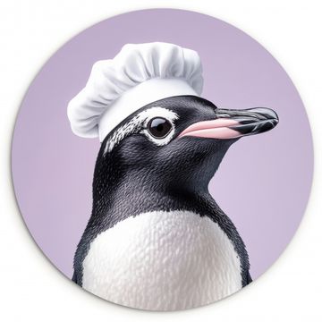 Tableau rond - Pingouin - Chapeau de cuisinier - Doux - Violet