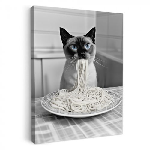 Tableau sur toile - Chat - Siamois - Noir et blanc - Mignon - Animaux