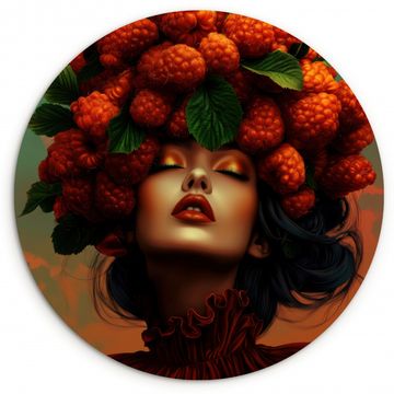 Tableau rond - Femme - Framboises - Feuilles