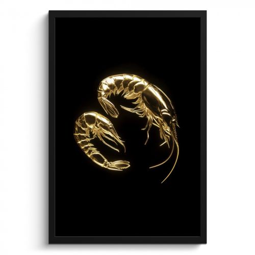 Cadre Photo - Crevettes - Noir - Or - Animaux