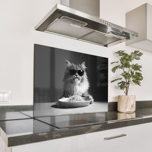 Fond de hotte - Chat à poil long - Lunettes de soleil - Spaghetti - Humour - Noir - blanc