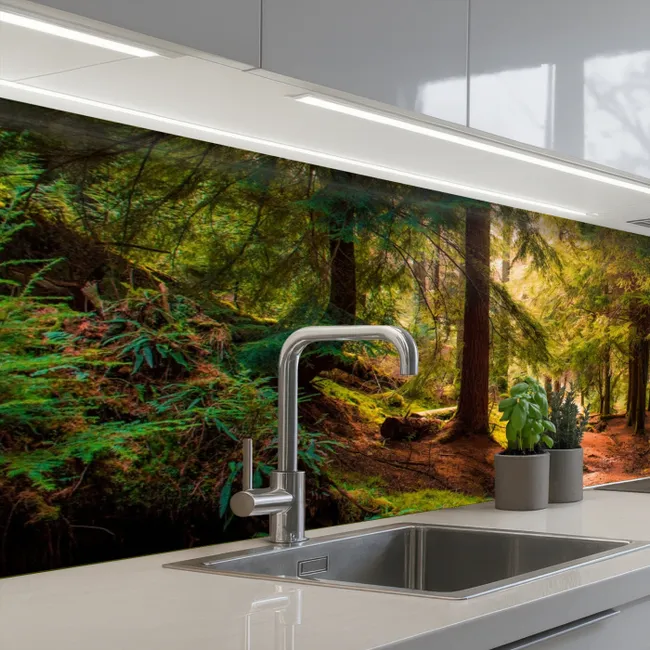 Bos - Pad - Bomen - Groen - Zon - Natuur keuken achterwand 2 middel -3d_schuin
