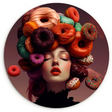 Tableau rond - Femme - Donuts - Coloré