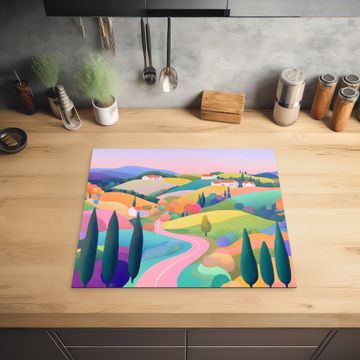 Protection plaque induction - Paysage - Violet - Pastel - Maisons