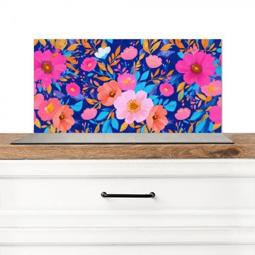 Fond de hotte - Fleurs - Bleu - Rose