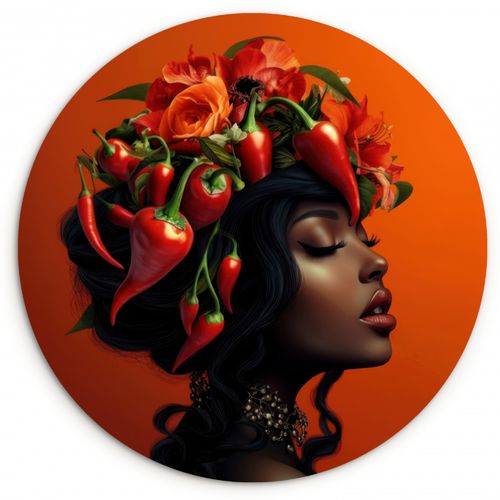 Tableau rond - Femme - Piments - Fleurs
