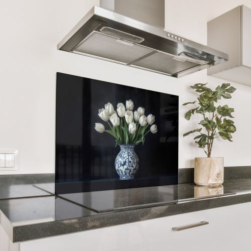 Fond de hotte - Blanc - Fleurs - Tulipes - Vase