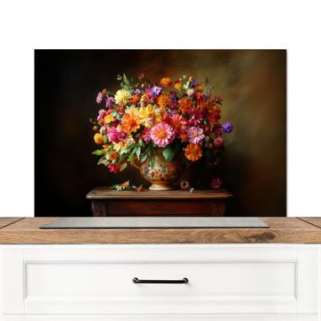 Fond de hotte - Couleurs - Bouquet - Vase - Bois
